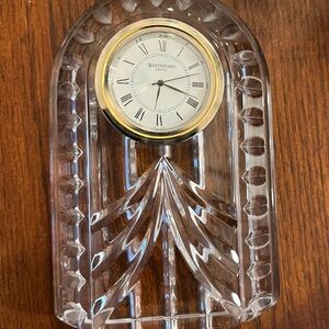 Waterford Crystal Desk Clock Arched Mantle Tabletop Roman Numeral Gold Bezel